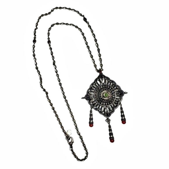 Lucky Brand Moroccan Style Antique Silver and Multicolor Bead Necklace - Picture 1 of 8